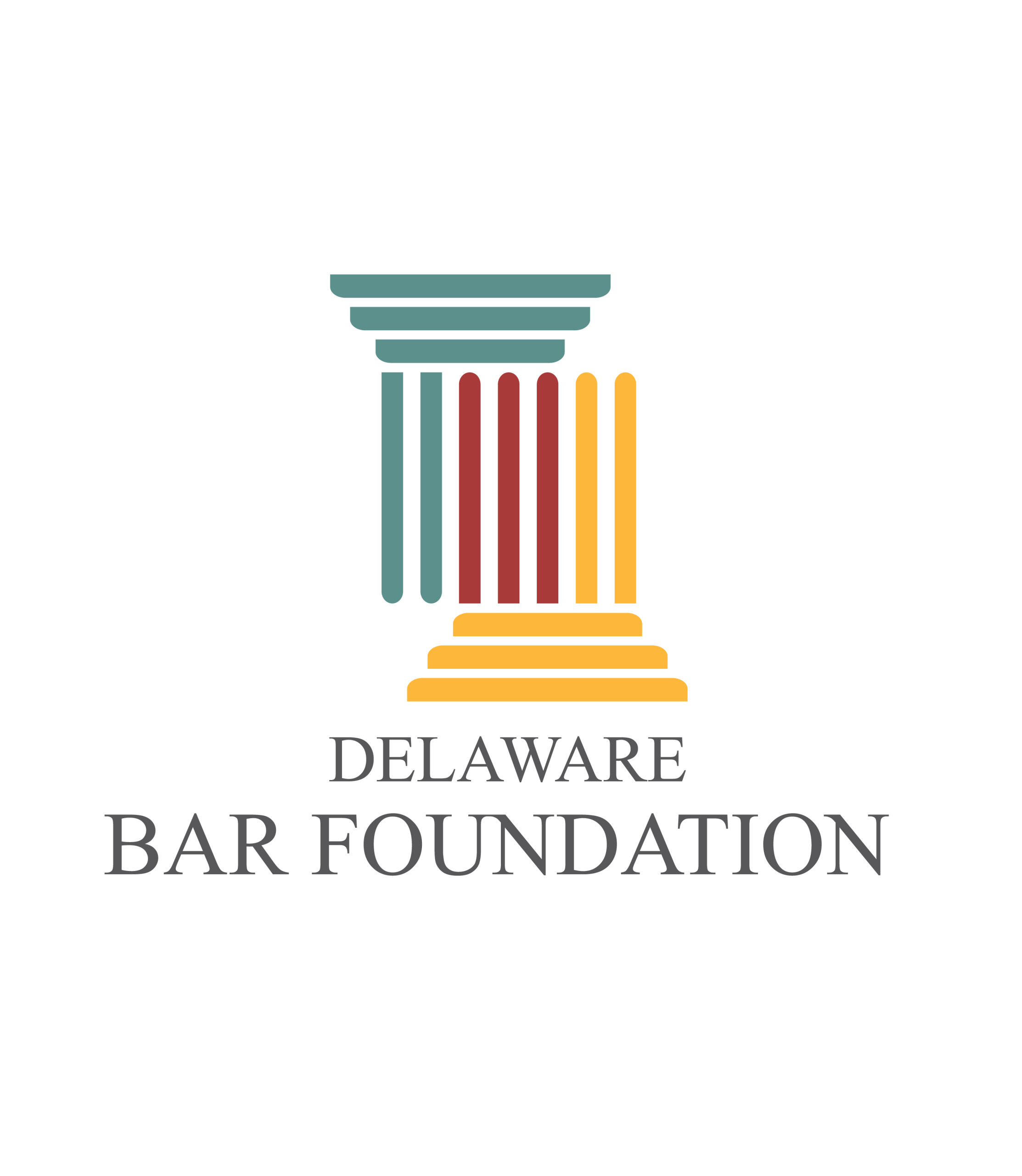 A teal, red and yellow graphic of a pillar with the words 